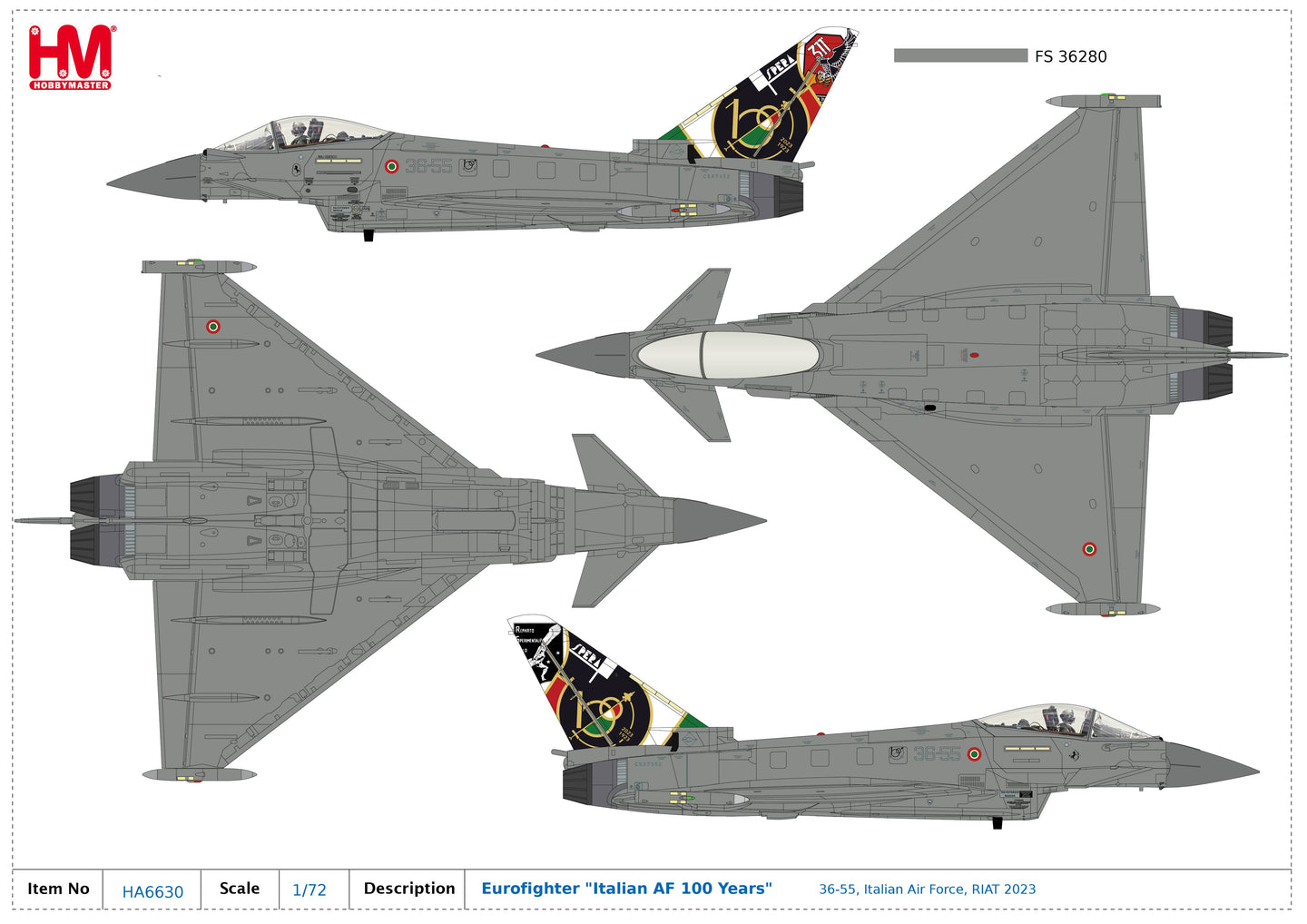 HOBBY MASTER EUROFIGHTER ITALIAN AIR FORCE "ITALIAN AF 100 YEARS" 36-55 RIAT 2023